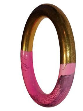 Vintage Pink Enamel Brass Bangle Bracelet Hand‑Painted